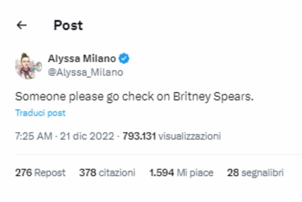 post di Alyssa Milano contro Britney Spears